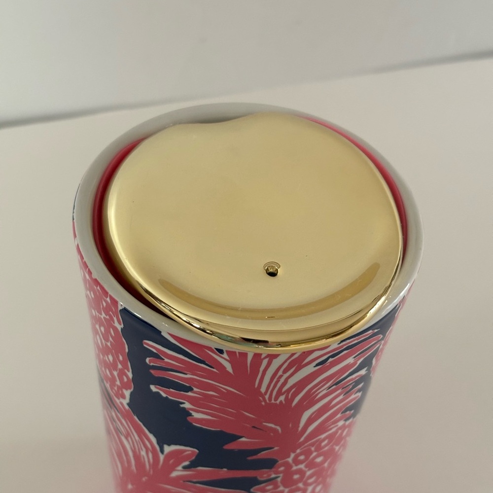 Lilly Pulitzer Flamenco Pineapple Ceramic Pink and Blue Travel Mug NWT - Picture 4 of 9